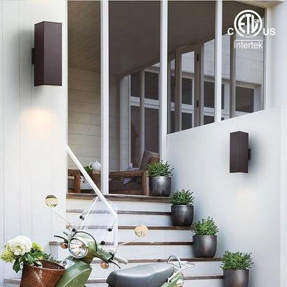 mirrea 18" Modern Outdoor Porch Light Patio Light in 2 Lights with Aluminum Rectangular Tube and Tempered Glass Cover Waterproof Wall Sconce 2 Pack (Oil Rubbed Bronze)