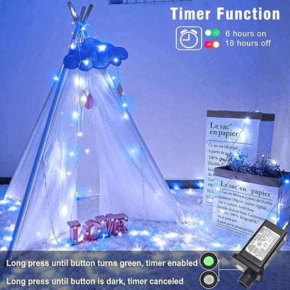 66FT 200 LED Outdoor String Lights, Plug in Christmas Lights Indoor Waterproof with 8 Modes, Connectable Clear Wire Twinkle Fairy Lights for House Patio Xmas Party Decorations, Blue and White