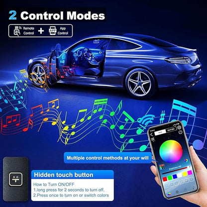 Acrylic Interior Car LED Strip Light with Wireless APP, RGB 14 in 1 with 175 inches 600 LEDs Fiber Optic Car Ambient Lighting Kits, 16 Million Colors Sound Active Function LED Strip for Car