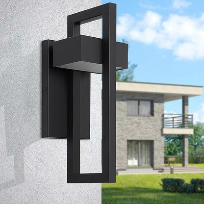 Krychiler 13.6 Inch Contemporary Outdoor Wall Lights with 3000K Integrated LED, 2 Packs Matte Black Metal Modern Exterior Lighting Fixtures Outside Wall Mount, for House Porch Patio Garage Front Door
