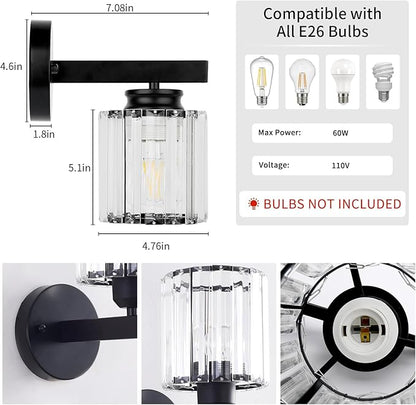 TISLYCO Black Wall Sconces Set of 2, Bathroom Wall Lighting Fixtures Over Mirror, Vanity Light, Modern Glass Shade Wall Lamp Black Indoor Decor for Bedroom Living Room Entryway
