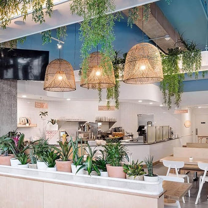 17.7" Large Rattan Pendant Light Kitchen Island Boho Hollow Decor Hanging Lamp Fixture Natural Woven Bell Ceiling Hanging Lamp for Living Room, Bedroom, Dining Room Restaurant