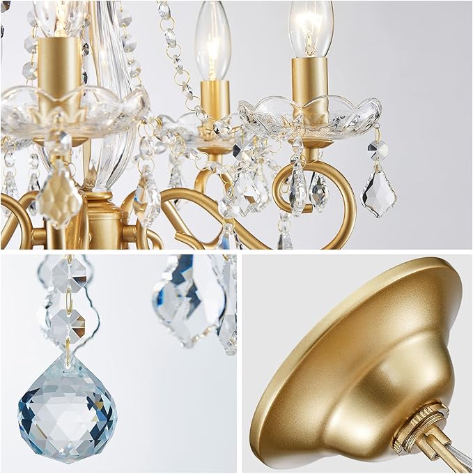 Mini Crystal Chandelier, Golden Crystal Lighting,5-Light Modern Chandelier for Living Room Kitchen Island Entryway Bedroom