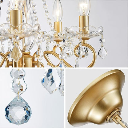 Mini Crystal Chandelier, Golden Crystal Lighting,5-Light Modern Chandelier for Living Room Kitchen Island Entryway Bedroom
