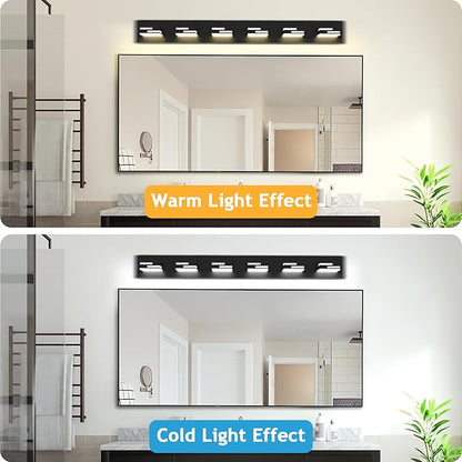 LED Modern Bathroom Vanity Light Fixtures 6-Light 40-inch 5CCT Dimmable Matte Black Vanity Lights for Bathroom Lighting Fixtures Over Mirror, with 360° Rotatable Acrylic Heads