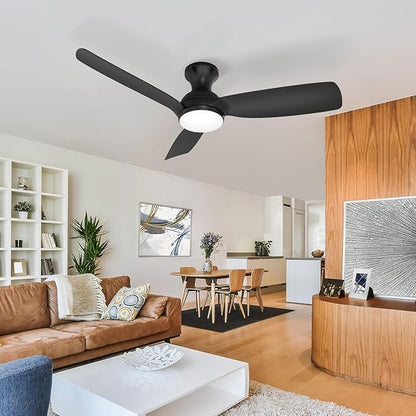 Consciot Ceiling Fan With Light, 44 Inch Low Profile Ceiling Fan with remote control, 6-speed choice, Reversible DC motor, 3CCT, Dimmable, Whisper, Easy Install, For Indoor and Covered Outdoor (black)