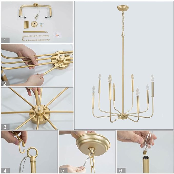 LALUZ Modern Gold Chandelier Light Fixture, 8 Lights Dinning Room Chandelier for Bedroom, Living Room, Kitchen, Foyer, Entryway