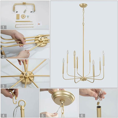 LALUZ Modern Gold Chandelier Light Fixture, 8 Lights Dinning Room Chandelier for Bedroom, Living Room, Kitchen, Foyer, Entryway