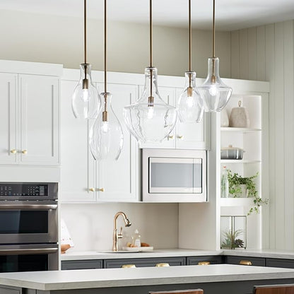 Kichler Everly Single Light Bell Pendant Light Fixture with Clear Glass in Natural Brass for Kitchen Island, Dining Room, or Home Bar (15.25" x 10.5"), 42456NBR