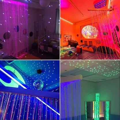 AMKI 16W Twinkle Fiber Optic Sensory Lights, Waterfall Curtain Lighting with APP/Remote Control RGBW Flash Point Sparkle Sound Activated for Home Decor with Fiber Optical Cables 300pcs 1.0mm 9.8ft