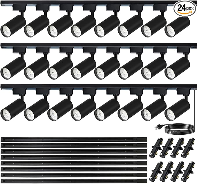 H Type LED Track Lighting Heads 24 Track Lights 4000K 20W 2400lm High Brightness Track Lighting System for Accent Lighting, Dimmable Ceiling Lights Spotlight Fixtures with 26ft Track Rail