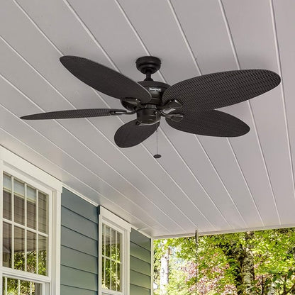 Honeywell Ceiling Fans Duval 52 Inch Ceiling Fan, Quick 2 Hang Indoor/Outdoor Ceiling Fan with Pull Chain, Tri-Mount 5 Blade Tropical Design, ETL Damp Rated, Bronze (50201-01)