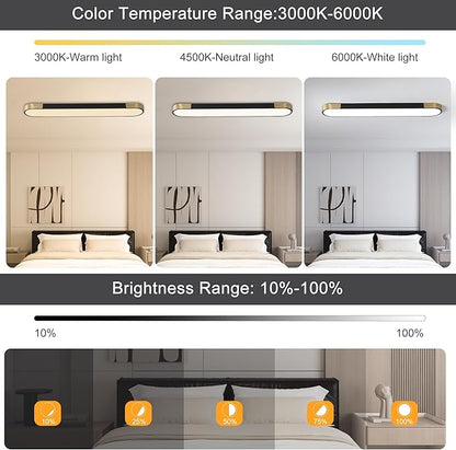 Qcyuui 4.59FT LED Flush Mount Kitchen Light Fixtures 65W Dimmable Flush Mount Ceiling Light Fixture Black and Gold Led Ceiling Light Linear LED Ceiling Lamp for Laundry Shop Garage Office