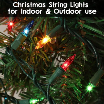 TIGOMOOV Multicolor Christmas Lights Plug in, 100 Count Multi Colored 21ft Christmas String Lights for Tree, Connectable Traditional Indoor String Lights with Green Wire Xmas Outdoor Decorations