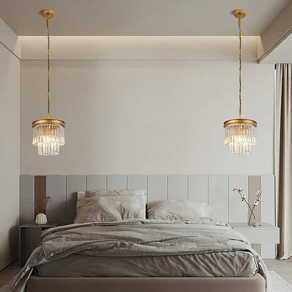 3-Pack Crystal Pendant Lights 11.8" Modern Crystal Chandelier 3-Light 2-Tier Luxury Gold Round Hanging Lighting Fixture for Dinning Room Bedroom Living Room Foyer Kitchen Island