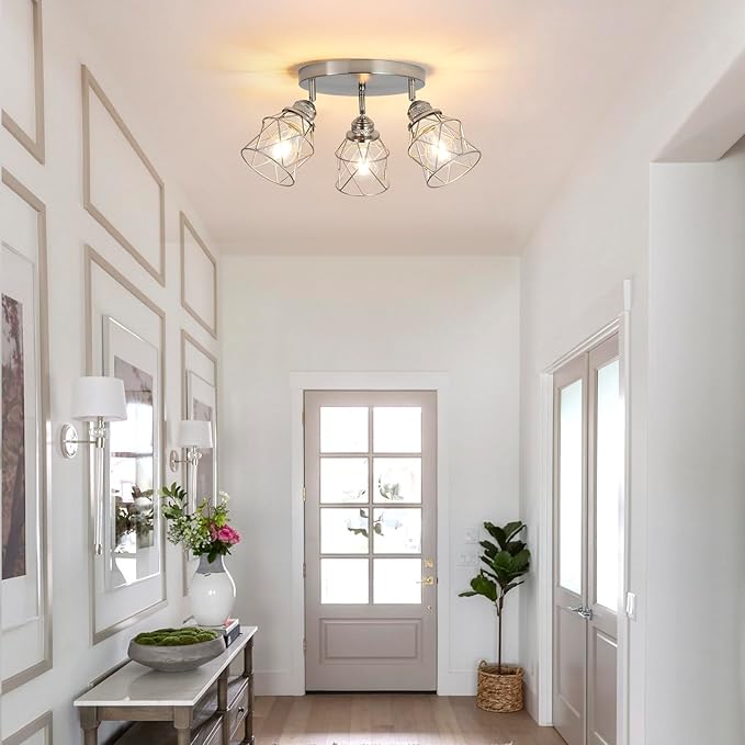 Kitchen Light Fixtures - 3-Lights Multi-Directional Ceiling Lamp with E26 Base, Adjustable Flush Mount for Farmhouse Kitchen, Hallway, Dining Room, Entryway