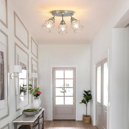 Kitchen Light Fixtures - 3-Lights Multi-Directional Ceiling Lamp with E26 Base, Adjustable Flush Mount for Farmhouse Kitchen, Hallway, Dining Room, Entryway