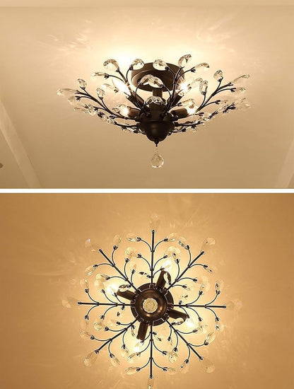 Garwarm 4 Lights Vintage Crystal Chandeliers Ceiling Lights Crystal Pendant Lighting Ceiling Light Fixtures Chandeliers Lighting for Living Room Bedroom Restaurant Porch Chandelier(Black)