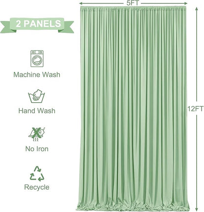 10x12 Sage Green Backdrop Curtains for Wedding Party Wrinkle Free Backdrops Curtain Drapes Fabric Decorations Photo Back Drop Cloth for Baby Shower Photography Stage Reception 5ft x 12ft,2 Panels