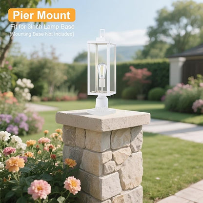 GRUENLICH Outdoor Lamp Post Light Fixtures, Exterior Pole Lantern with Tempered Glass, 20 Inch Fence Post Lighting for Garden Yard Pathway, White, 2 Pack