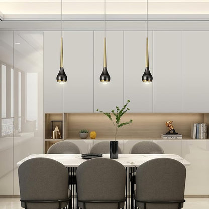 Modern LED Dimmable Pendant Light fixtures,Mini Black Gold Pendant Lighting for Kitchen Island Dinning Room,Bedroom,Bar, Kitchen Island Ceiling Hanging Light Fixtures(2-Pack)