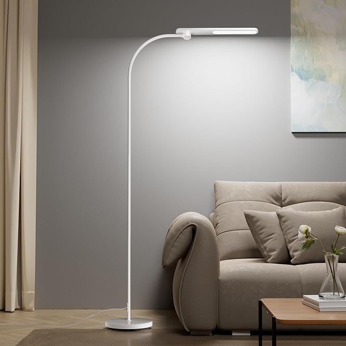 Honeywell LED Floor Lamp for Reading, CRI97 Full Spectrum Eye-Caring Task Lamp, Stepless Dimmable 3000K-5000K Standing Lamp with Flexible Gooseneck, 77.5" Tall for Living Room, Bedroom, Office