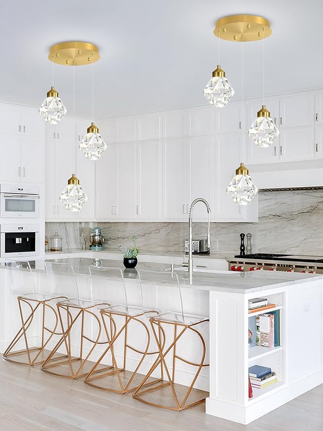 Pendant Light for Kitchen Island 3-Lights Mini Crystal Chandeliers,Crystal Ceiling Hanging Lights Pendant Ceiling Light Fixture,for Kitchen Island Dining Room Bedroom Hallway