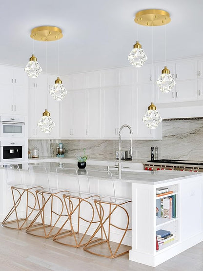 Pendant Light for Kitchen Island 3-Lights Mini Crystal Chandeliers,Crystal Ceiling Hanging Lights Pendant Ceiling Light Fixture,for Kitchen Island Dining Room Bedroom Hallway