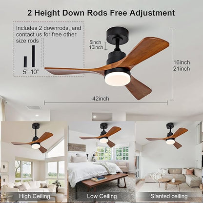 36 Inch Black Ceiling Fans with Lights and Remote,Dimmable LED Light,Quite Reversible DC Motor,Memory Function,Modern Solid Wood Indoor Outdoor Ceiling Fan with Light for Office Patios