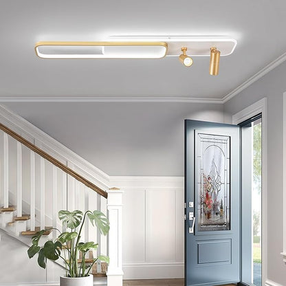 EIDISUNY Modern LED Ceiling Light Remote Control, 39.3in Linear Ceiling Light with 2 Adjustable Spotlights 65W, Dimmable 3CCT, Gold Long Ceiling Light Fixture for Bedroom Kitchen Living Room