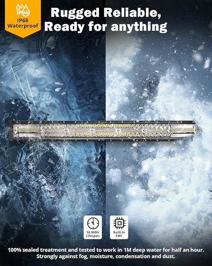 Auxbeam 6 Modes Amber White Series, 30 Inch 180W LED Light Bar Dual Color Flash Strobe Light, Spot Flood Combo Emergency Off-Road Lighting, for Trucks, Jeeps, ATV, UTV, SUV, Cars, Boats