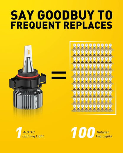 AUXITO 5202 LED Fog Light Bulbs Yellow Amber 3000K, 400% Brighter 6000 Lumens 30W High Power, 5201 PS24W PS19W 9009 12086 Fog Lamps LED DRL Bulbs Replacement for Cars Trucks, Pack of 2