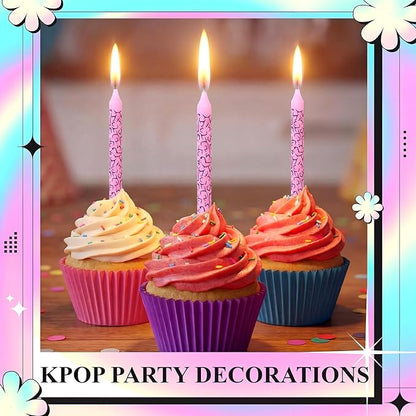 Conelist 12 Pcs Kpop Themed Birthday Candles Pink Lightning Birthday Decorations Cartoon Movie Cake Toppers for Kpop Themed Party Supplies