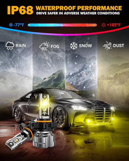 Auxbeam 5202 5201 Fog Lights, 3000K Golden Yellow Light, 10000LM 400% Brighter 5202 PS19W PS24W Fog Light, Plug and Play