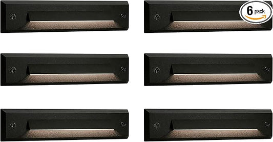 GKOLED 6 Pack LED Low Voltage Linear Step Lights, Landscape Cutoff Stair Riser Light, 2W 9-15V AC/DC 3000K Outdoor Waterproof Accent Lighting Fixtures, Die-cast Aluminum, Black Powder Coated Finish