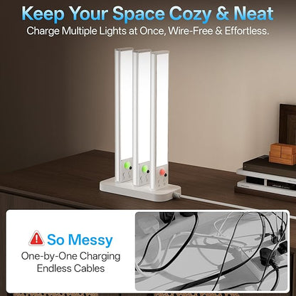 Under Cabinet Lighting with Charging Station,Motion Sensor Light Indoor with Remote,3color Dimmable Closet Light Rechargeable Wireless,Under Counter Lights for Kitchen 6Pack