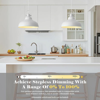 White Pendant Lights Kitchen Island 3 Pack, 11.4 Inch Kitchen Pendant Lights, Industrial Pendant Light, White Dome Pendant Light, Island Pendant Light for Kitchen, Dining Room, Bedroom