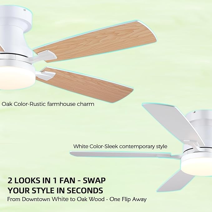 Ceiling Fans with Lights, 48 Inch Ceiling Fan with Light And Remote/APP,Low Profile Ceiling Fan with Light,DC Reversible,6 Speed Noiseless LED Ceiling Fan,White Small Ceiling Fan for Bedroom