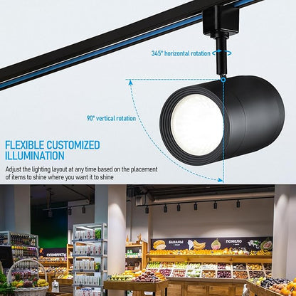 LEONLITE 8-Pack Retail Pro Series 17.5W LED H Track Lighting Heads, ETL, Commercial Dimmable H Track Light Heads for Store Shop Restaurants, CRI90 Track Lighting, 4000K, Matte Black