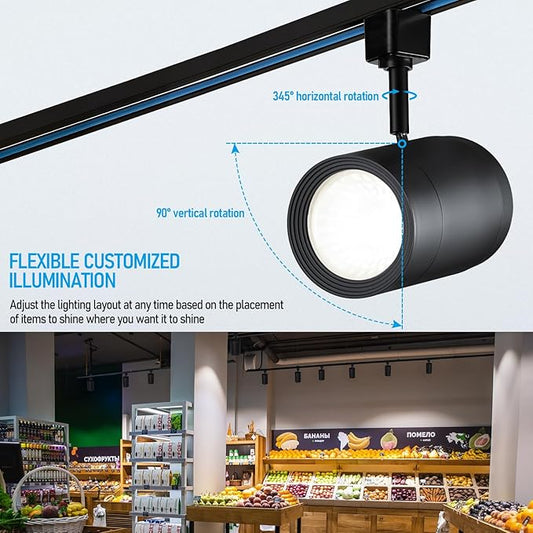 LEONLITE 8-Pack Retail Pro Series 17.5W LED H Track Lighting Heads, ETL, Commercial Dimmable H Track Light Heads for Store Shop Restaurants, CRI90 Track Lighting, 4000K, Matte Black