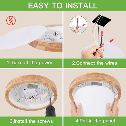 Modern LED Ceiling Light for Bedroom: Minimalist Wood Flush Mount Ceiling Light Fixture with Acrylic Lampshade - 4500K Not Dimmable Overhead Ceiling Lamps for Kitchen Hallway Living Room (11.8" Wood)