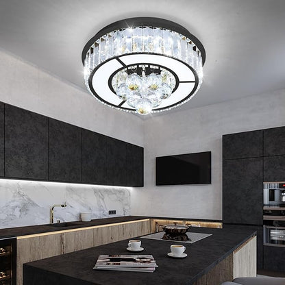 11.8" Black Modern Crystal Chandeliers for Dining Room LED Dimmable Light Fixtures Flush Mount Light Living Room Bedrooms