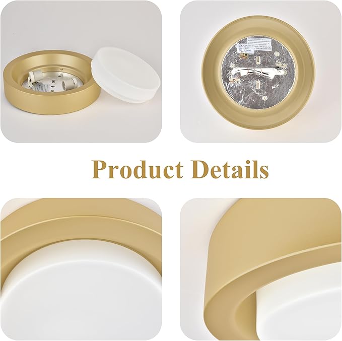 13-Inch Modern Gold Flush Mount Ceiling Light Fixture with White Glass Shade - Ideal for Bedroom, Hallway, Entryway, Living Room, Stairwell, and Kitchen