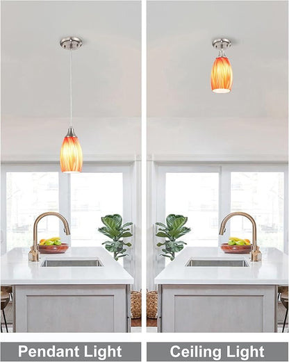 Glass Pendants Lights Kitchen Island Handcrafted Art Glass Mini Pendant Light Fixtures Oval Pendant Light Shade with Brush Nickel Finish Adjustable Cord for Kitchen Over Sink,Hallway,Dining/Bath