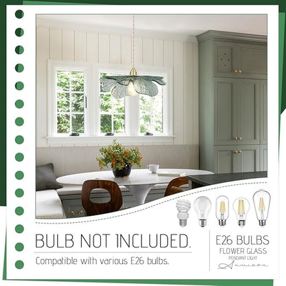 Gold Modern Brass Pendant Lights 15.74" Large Ceiling Hanging Light with Dark Green Glass Shade, Adjustable Glass Pendant Light for Dining Room Bedroom Hallway, 1-Light