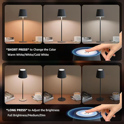 uuffoo 3 Pack Cordless Table Lamp Rechargeable 5000mAH Battery Operated Lights Touch Control LED Portable Desk Lamps 3 Color Dimming for Outdoor Coffee Bedroom Kitchen (Black)