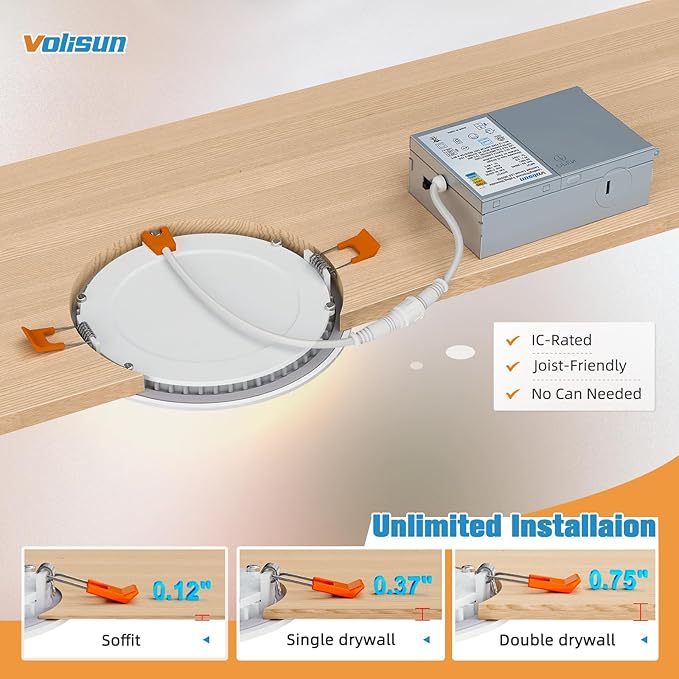 VOLISUN 24 Pack 4 inch Recessed Lighting, 5CCT Ultra-Thin LED Recessed Light with Junction Box, 2700K-5000K Selectable, 810Lumen Dimmable Canless Wafer Downlight, LED Ceiling Light ETL Certificated