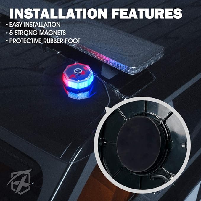 Xprite Red&Blue 240LED Rotating Beacon Light w/Magnetic Base，Safety Warning Police Flashing Lights for Law Enforcement Vehicles Forklift Patrol Security Trucks Cruiser UTV ATV Snowplow Volunteer
