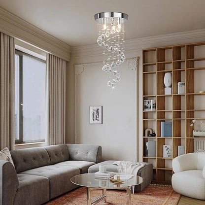 3-Lights Spairal Crystal Chandelier,Modern Raindrop Light Fixture Pendant Ceiling Mount Lamp Lighting Fixtures for LivingRoom, Bedroom, Bathroom D9“ X H21.3”