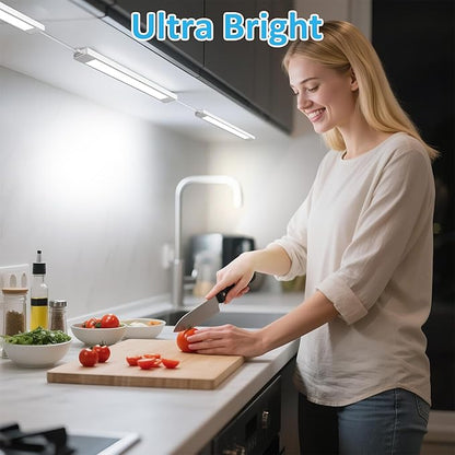 maylit Under Cabinet Lighting Plug in, 6 Pcs 14 Inch Linkable Ultra Bright LED Light Bars, Renter Friendly Lamp, Wired Indoor Lights for Kitchen Cabinet, Counter, Workbench, Desk, Shelf, Cool White